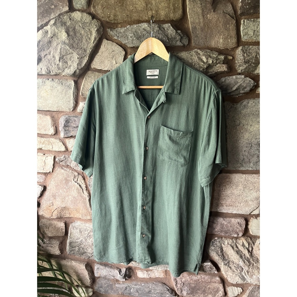 Alcott Resort Green Linen Blend Short Sleeve Camp Collar Shirt